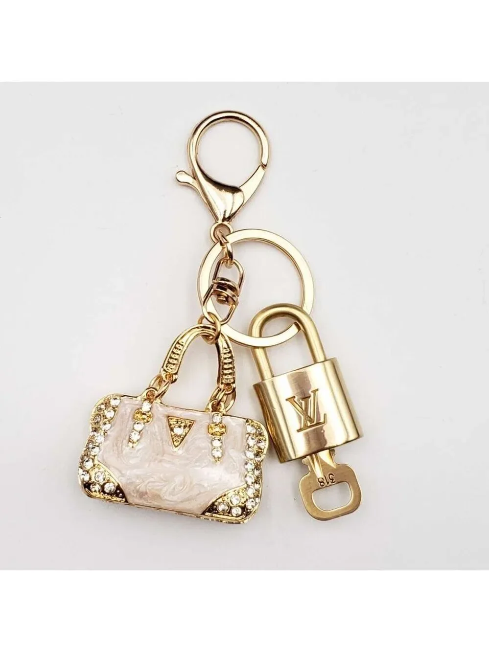 Authentic Louis Vuitton Gold Padlock & Key 🔒 LV Bag Charm w/ Unbranded Keychain
